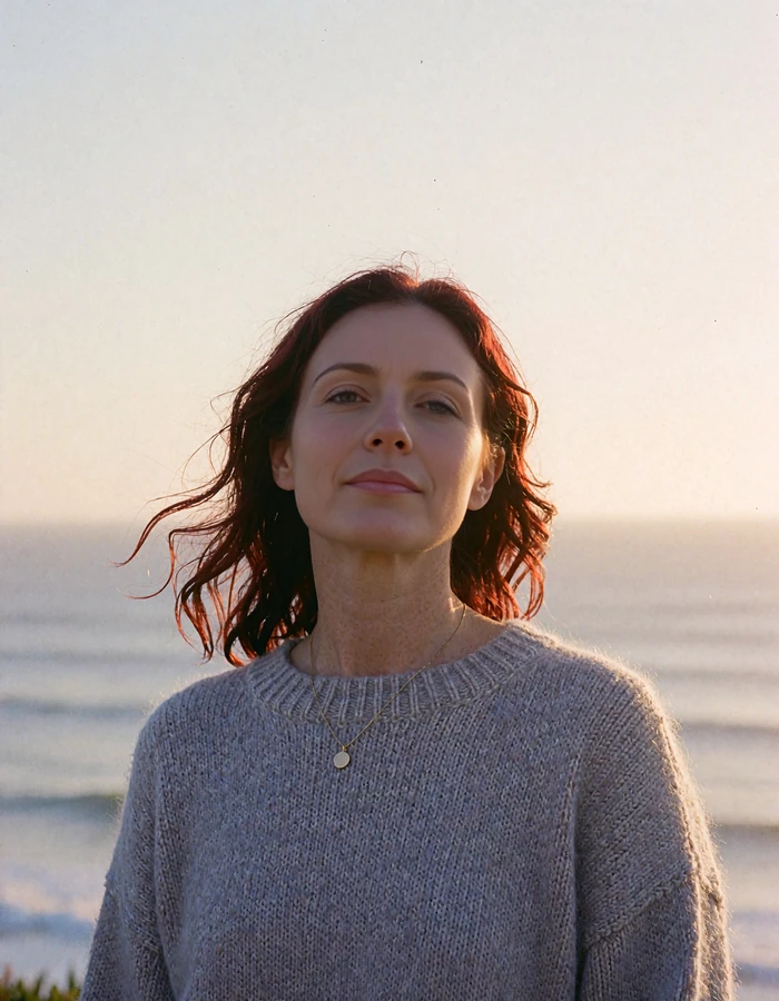 Striking auburn-haired woman on a bluff above the Pacific at Sunset Cliffs - demonstration profile photo