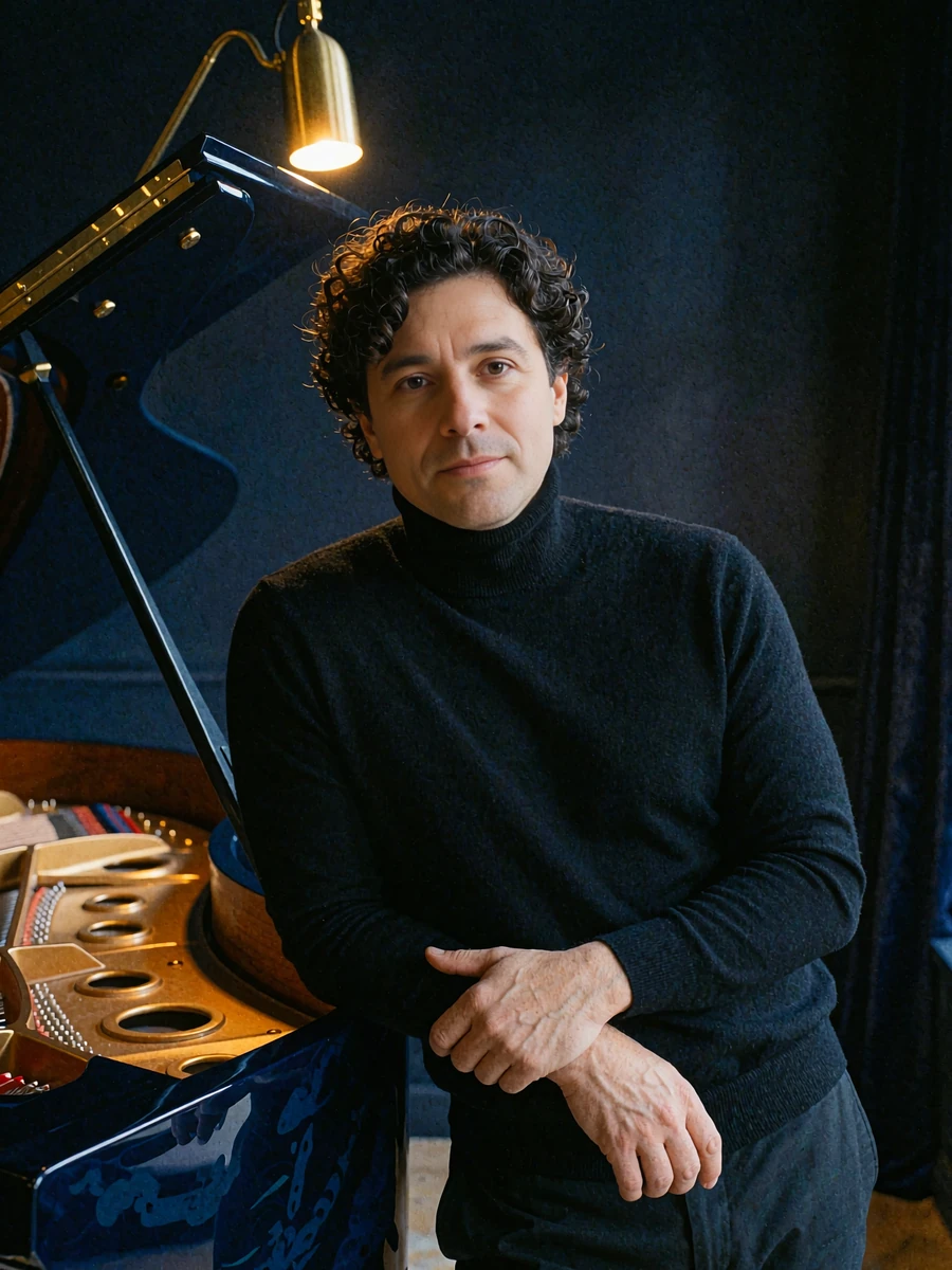 Thoughtful man in a black turtleneck leaning against a grand piano in a dim lounge - illustrative member profile photo