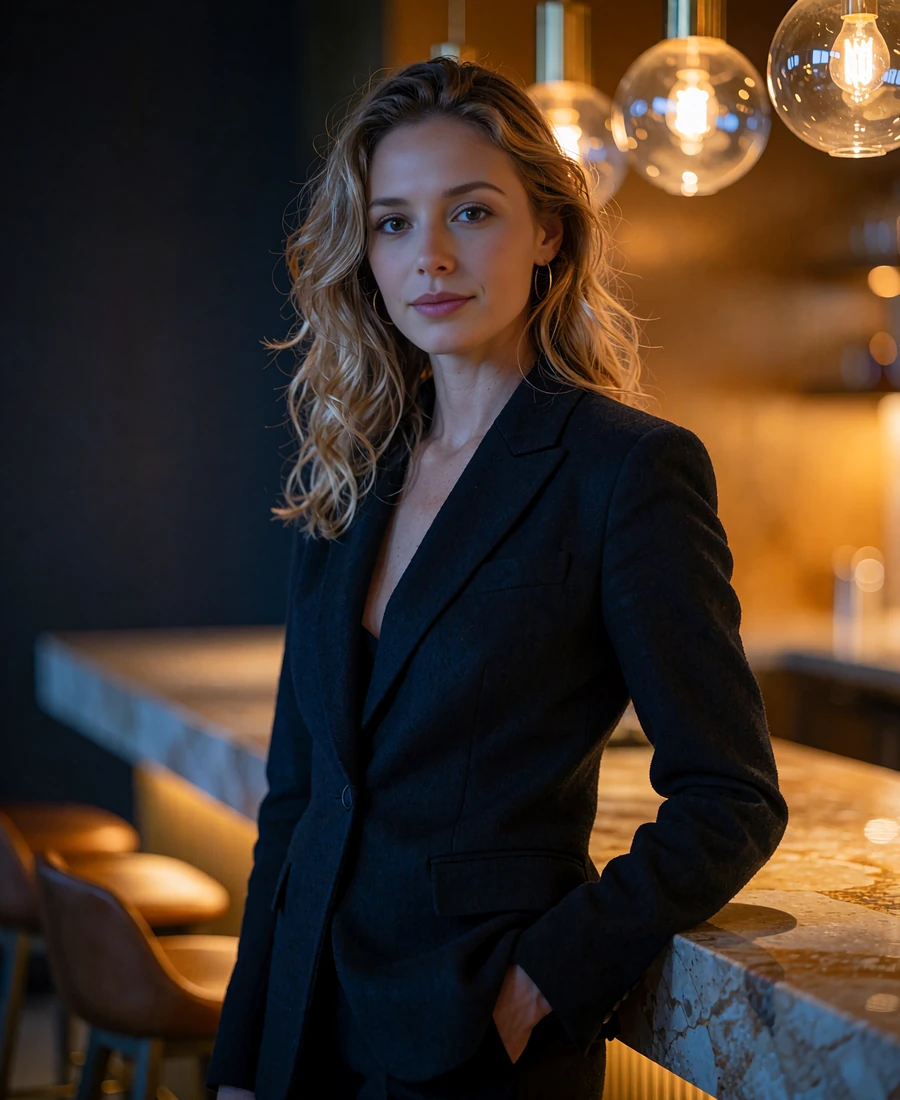 Woman with wavy dark blonde hair in a black blazer at a rooftop bar in Orlando - demonstration profile photo