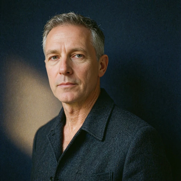 Portrait of a distinguished man in a charcoal tailored jacket, representing an illustrative community voice